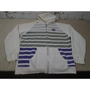 DC Shoes Hoodie Mens XL Full Zip Striped White Sweatshirt Skateboard Y2K Skate